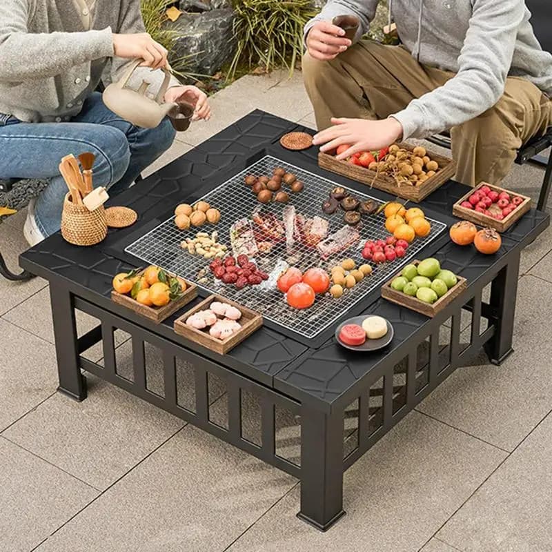 Stufa da campeggio a legna Padelle quadrate BBQ Grigliare Stufa riscaldante invernale Riscaldamento a carbone per esterni Brasero Fuoco Bruciatore a legna