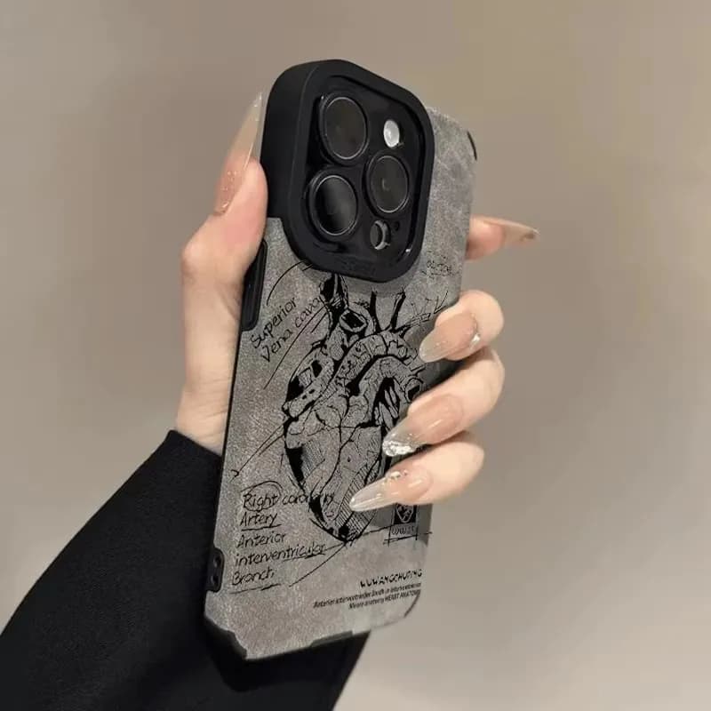 Custodia per telefono in silicone con cuore in morbida pelle grigia opaca per iPhone 15 14 16 Pro Max Plus 11 12 13 Mini X XS XR Cover posteriore Funda