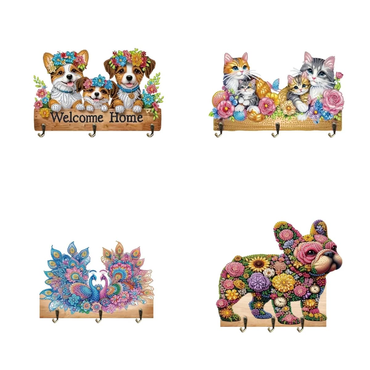 1 / set di ganci per pittura diamante fai da te con stampa animalier, con tre ganci per grucce in legno ganci artistici con diamanti sulle porte a muro