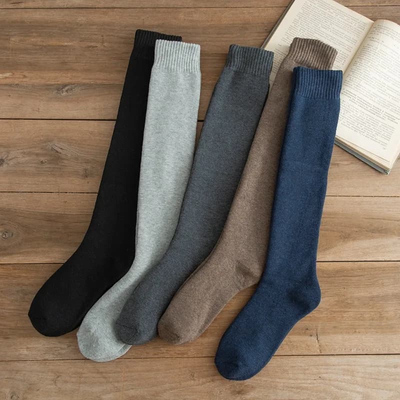 1/5 paia di calzini invernali da uomo alla moda, lunghi fino al ginocchio, in lana, caldi, comodi, in cotone, spessi