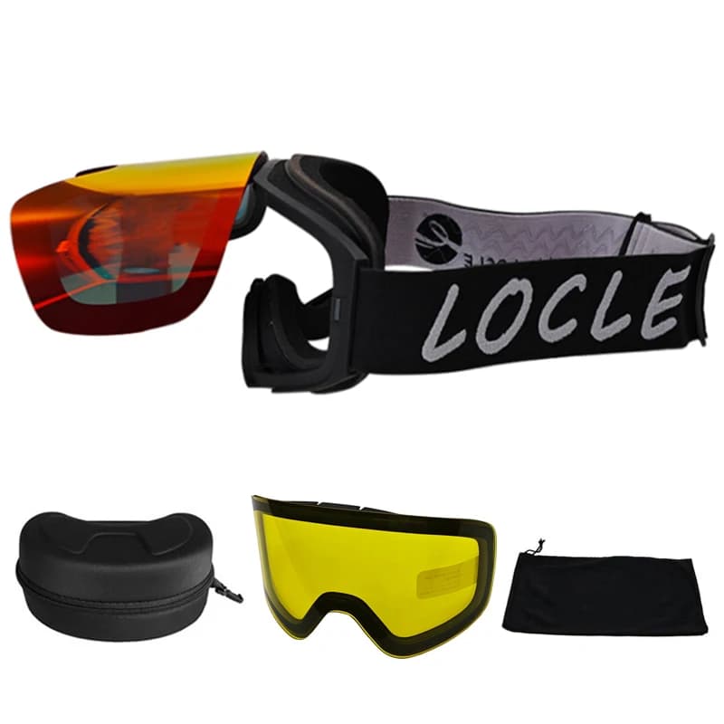 LOCLE Occhiali da sci magnetici Flip-top Uomo Donna Maschera da sci per adulti OTG Occhiali da sci UV400 Sopra gli occhiali Doppi strati Anti-Fog