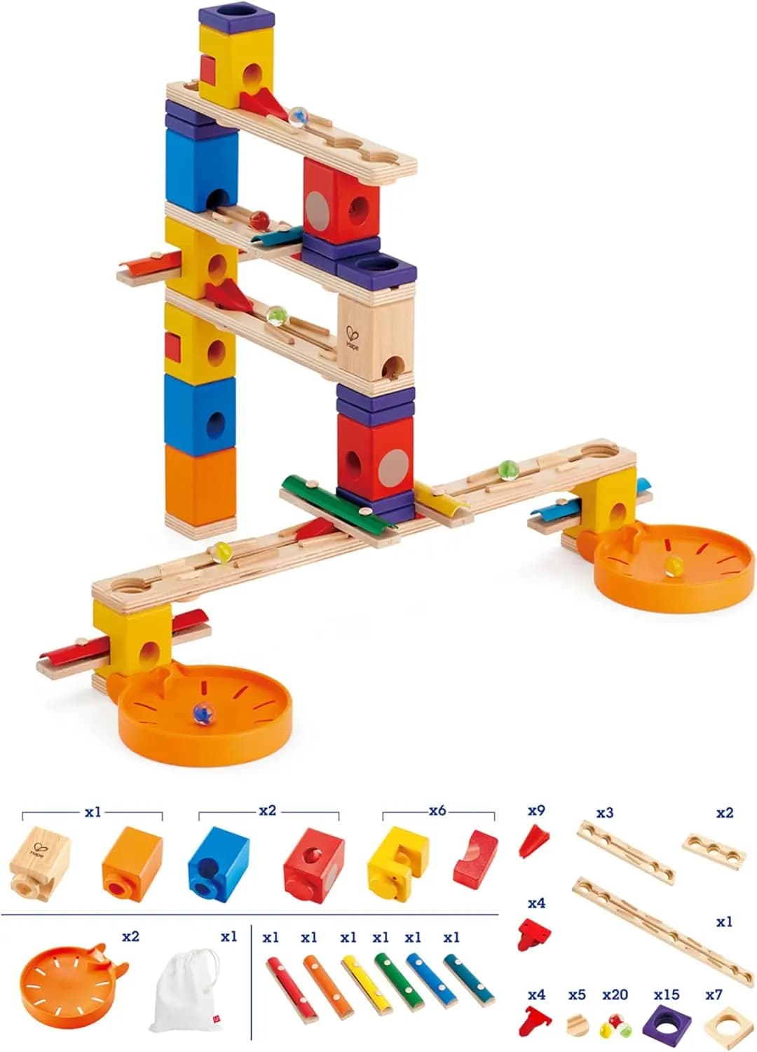 Quadrilla in legno Marble Run Music Motion Construction con istruzioni | Giocattoli educativi di apprendimento STEM da 97 pezzi per bambini