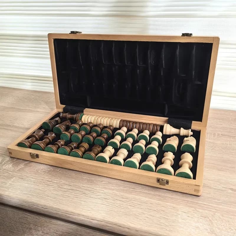 Scacchiera e dama in legno di grandi dimensioni 39 cm/15 pollici, gioco da tavolo 2-in-1 con pezzi pesati - 2 regine extra - 24 pezzi da dama