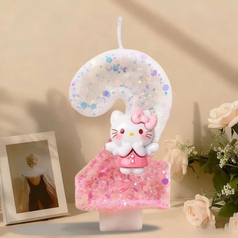 Hello Kitty Birthday Candles Cute Pink Cake Decorative Number Candles Mood Lighting