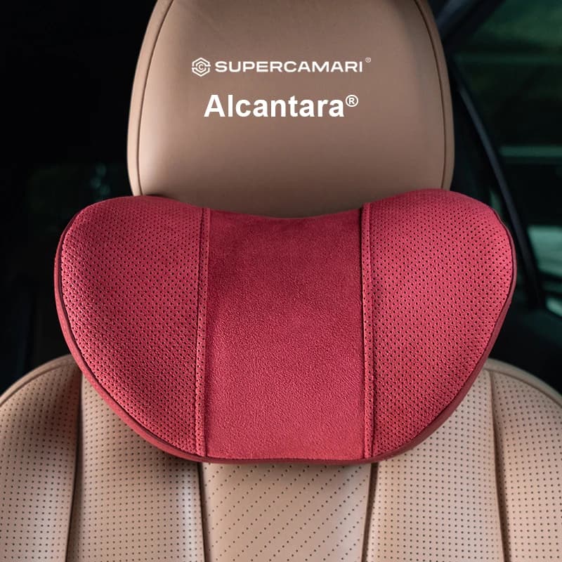 Alcantara Memory Foam Neck Pillow, Ergonomic Car Headrest Support Cushion for BMW Mercedes Tesla Porsche