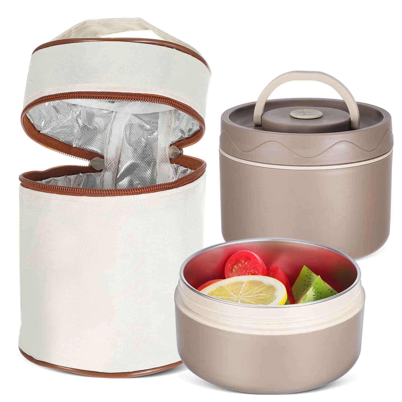 Set di 1 Contenitore Termico per Pranzo in Acciaio Inox a Doppio Strato, Ermetico e Portatile per Lavoro e Scuola