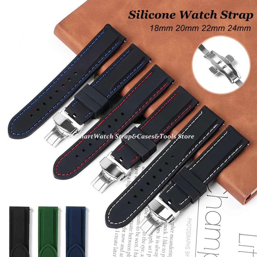 Cinturino per orologio in gomma a sgancio rapido 18mm 20mm 22mm 24mm Bracciale per Seiko Silicone Uomo Donna Sport Impermeabile con fibbia a farfalla