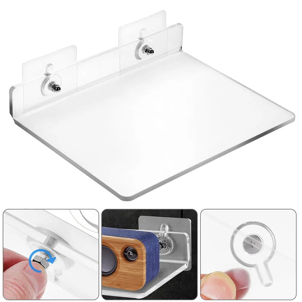 2Pcs Clear Acrylic Floating Shelves Wall Mount Adhesive Organizer Modern Bathroom Kitchen Decor Shelf Small Space Saving Shelf