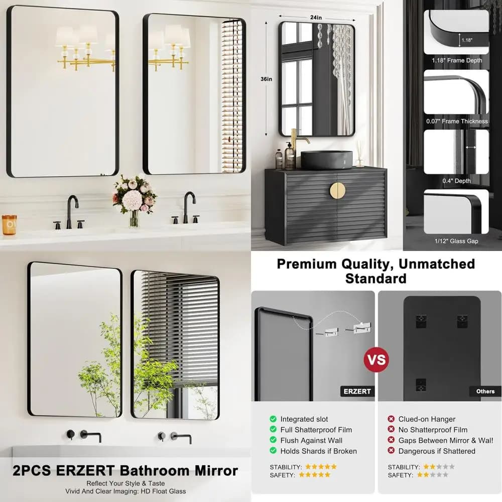 Coppia di specchietti da toeletta con cornice nera da 24x36 pollici per bagno, adatti sopra il lavabo, stile fattoria, opzioni pendenti versatili