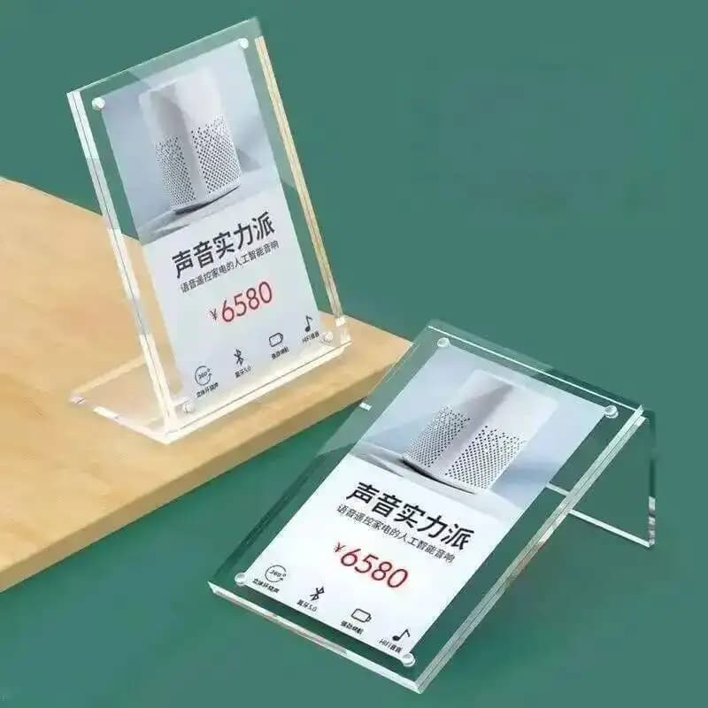 Espositore magnetico inclinato a forma di L in acrilico, espositore in plastica, piccola tabella, etichette per prezzi, etichette per carte di carta, 90x60 mm