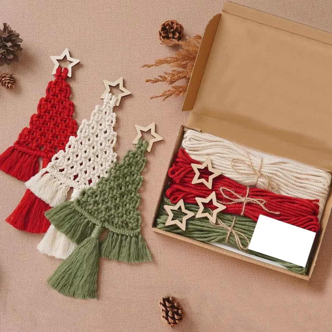 3PCS DIY Home Decor Wall Hanging Macrame Woven Christmas Tree Kit Christmas Craft Gift for Family Friends Perfect Holiday Gifts