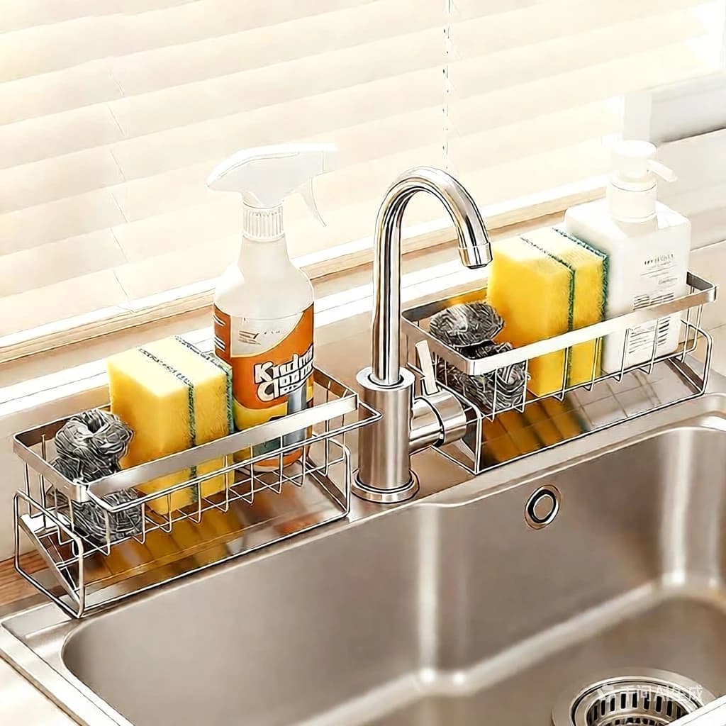 Kitchen Stainless Steel Sink Sponge Holder Drain Rack Faucet Storage Soap Drainer Towel Rack Shelf Organizer Accessories