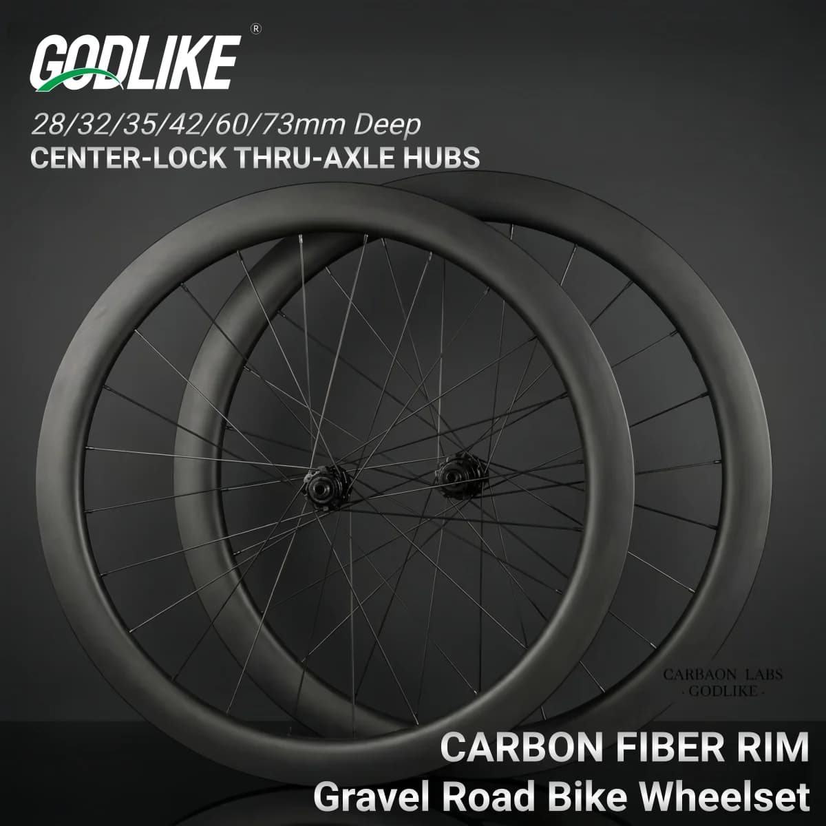 Set di Ruote GODLIKE in Fibra di Carbonio 700C per Bicicletta da Strada, 28/32/35/42/60/73mm, 24 Fori, Mozzo con Bloccaggio Centrale, Set Ruote per Bici da Corsa