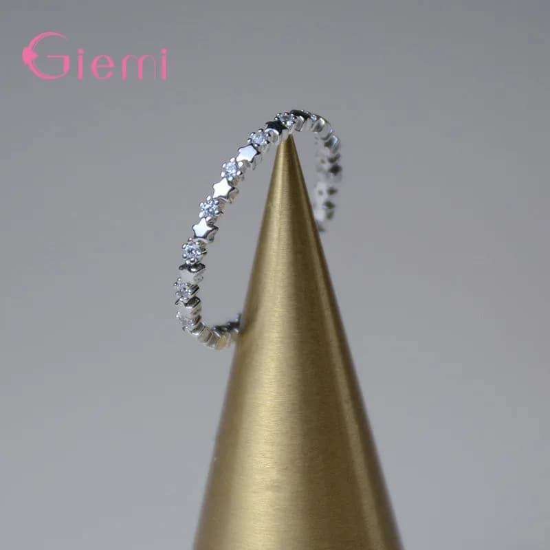 Affascinanti anelli impilabili in cristallo di zircone cubico con stelle in argento sterling 925 per regali di gioielli di moda per feste di anniversario di donne e ragazze
