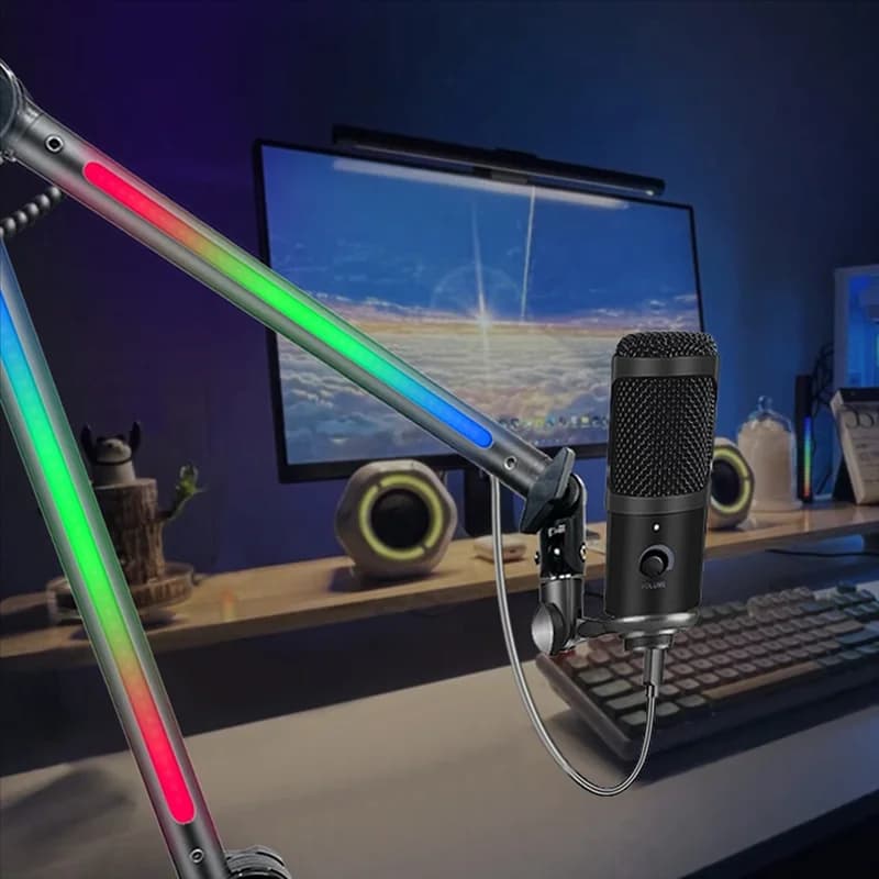 Support for ingenious RGB microphone arm, microphone arm with RGB light, scissor support with swivel suspension arm for game streaming