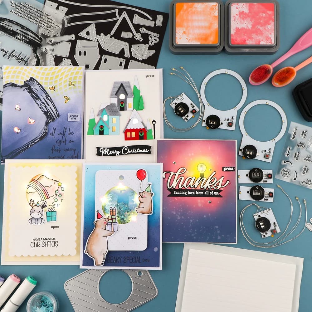 Easy Halo Lights&Easy Lights Kit Self-Adhesive Light-Up Units with Warm White LEDs For Christmas Scrapbook Making Light-Up Cards