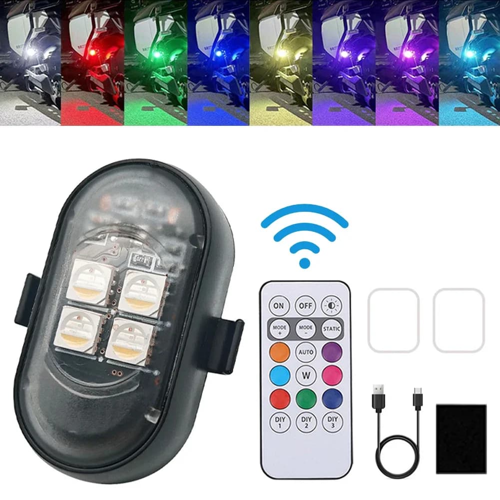 1-8 Pezzi Luci di Segnalazione Ricaricabili USB Impermeabili per Auto Moto Drone con Telecomando Wireless 4 LED Luci Stroboscopiche 8 Colori