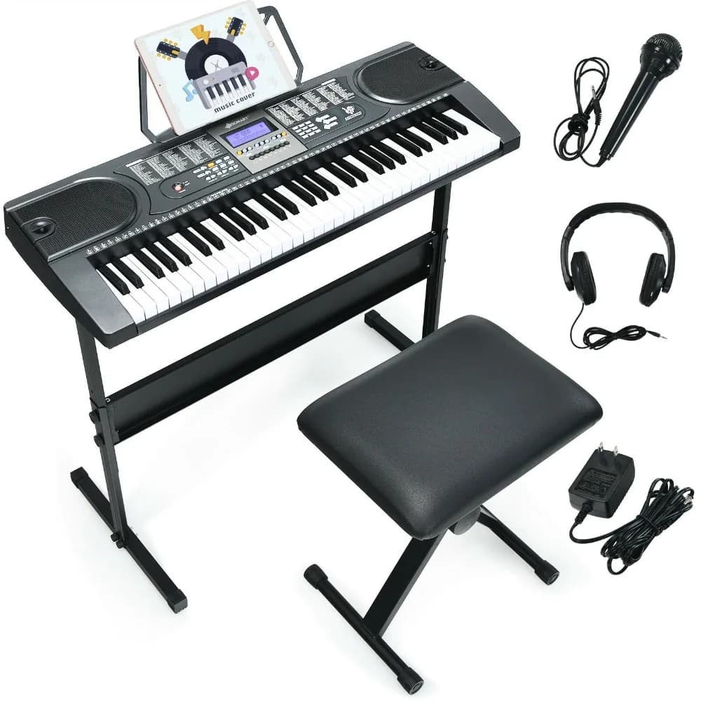 Set di pianoforte elettronico a 61 tasti con supporto, panca e cuffie