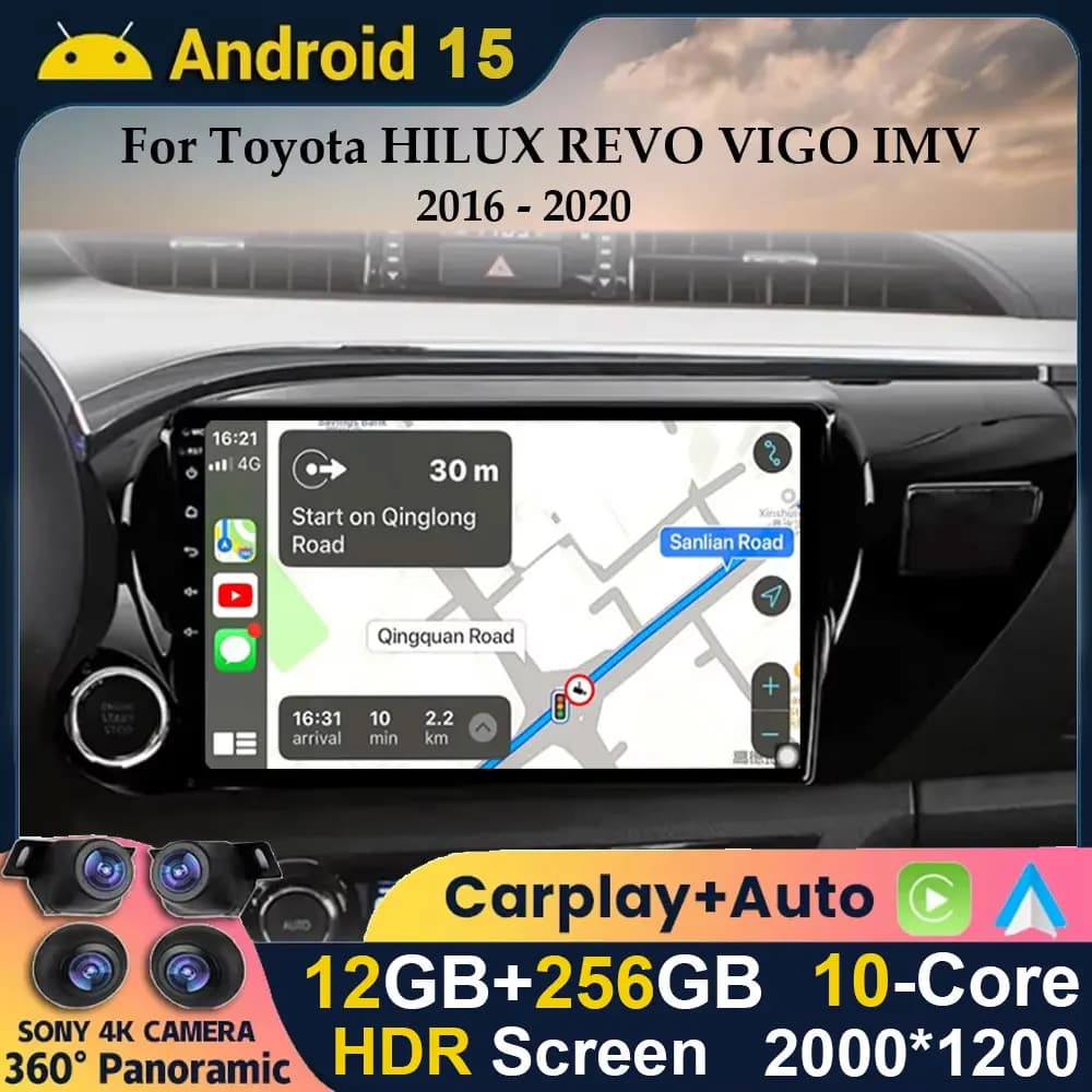 Android 15 Auto Carplay Per Toyota HILUX IGO IMV REVO V2016 2017 2018 2019-2020 Autoradio Multimediale GPS Navi Lettore WIFI Stereo