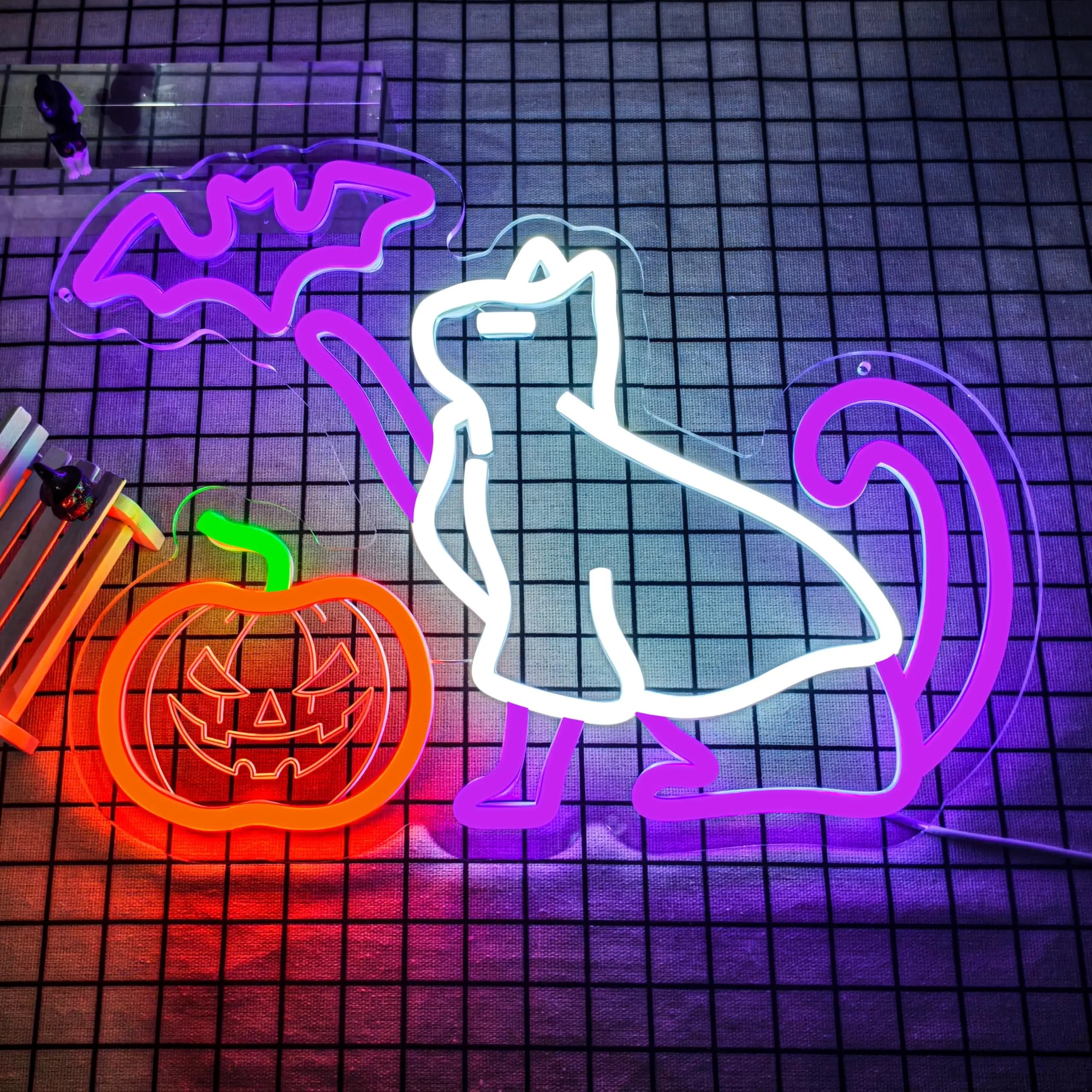Halloween zucca fantasma gatto insegna al neon intaglio dimmerabile illuminare cartello decorazione da parete per felice festa di Halloween camera da letto uomini grotta casa
