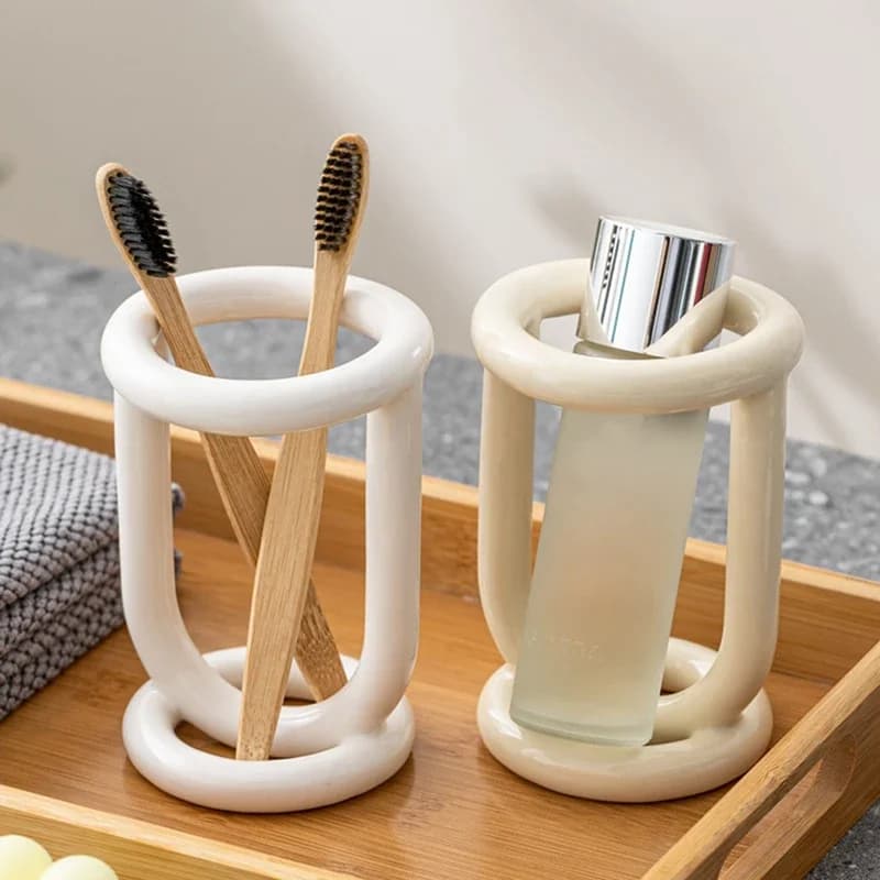 Porta spazzolino in ceramica Scaffale da bagno Porta dentifricio Portaoggetti Scaffale per prodotti da bagno Portaoggetti da tavolo