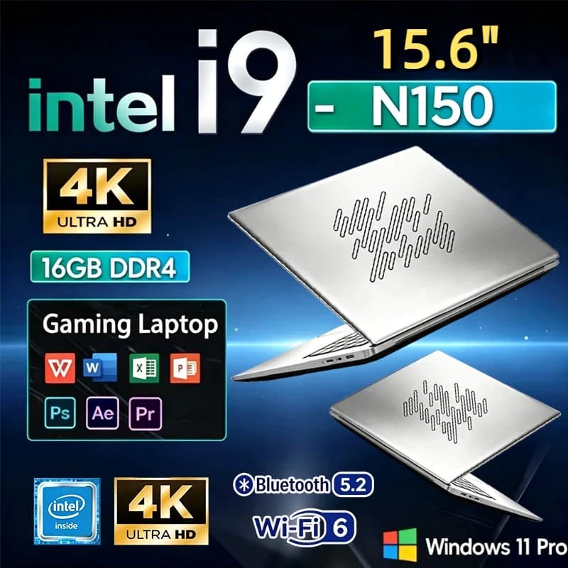 15.6 Windows 11 Laptops Intel Core N150 16GB RAM 1TB SSD Gaming Laptop Backlit Keyboard PC Fingerprint UnIock Computer