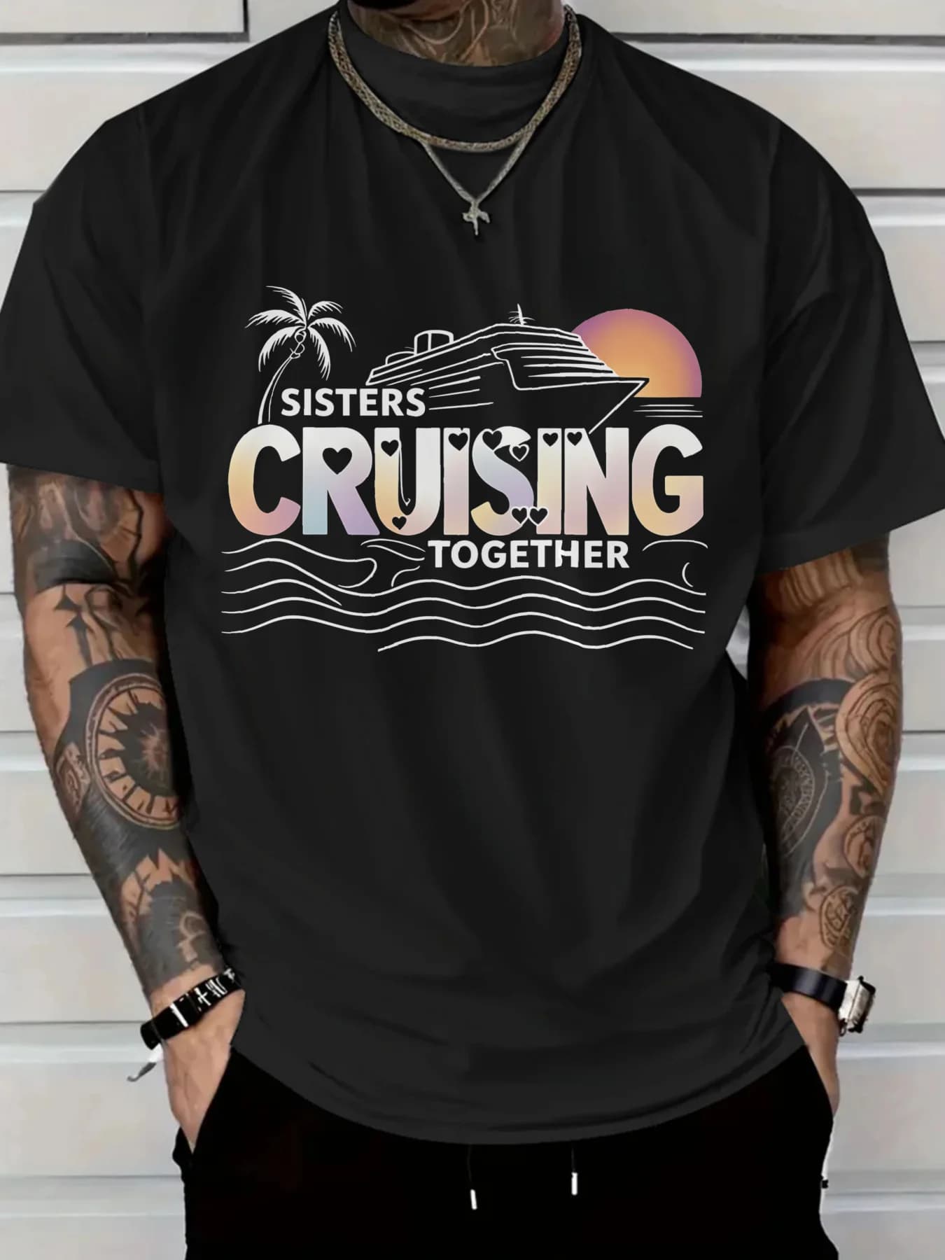 Men's Holiday T-shirt Sisters Cruising Together Travel Graphic T-shirts for Cruise parties Tropical scarves Top casual