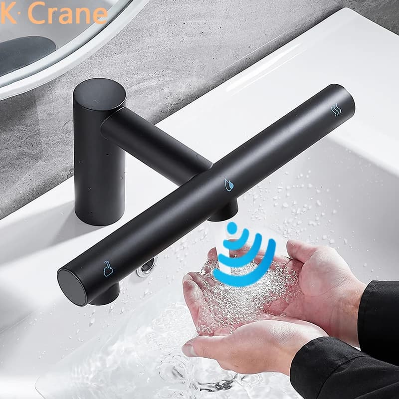 Rubinetto Touchless per bagno Lavabo Lavandino Rubinetto con sensore di movimento a infrarossi con dispenser di sapone Asciugamani Gru per montaggio a parete per ponte dell'hotel