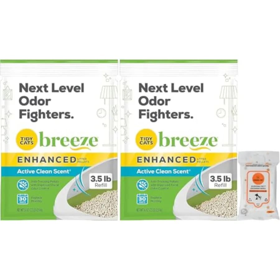 Confezione da 2: Pellet di Lettiera per Gatti Cat Breeze Enhanced Active Clean Scent, Ricarica da 3,5 lb con Salviette Umidificate