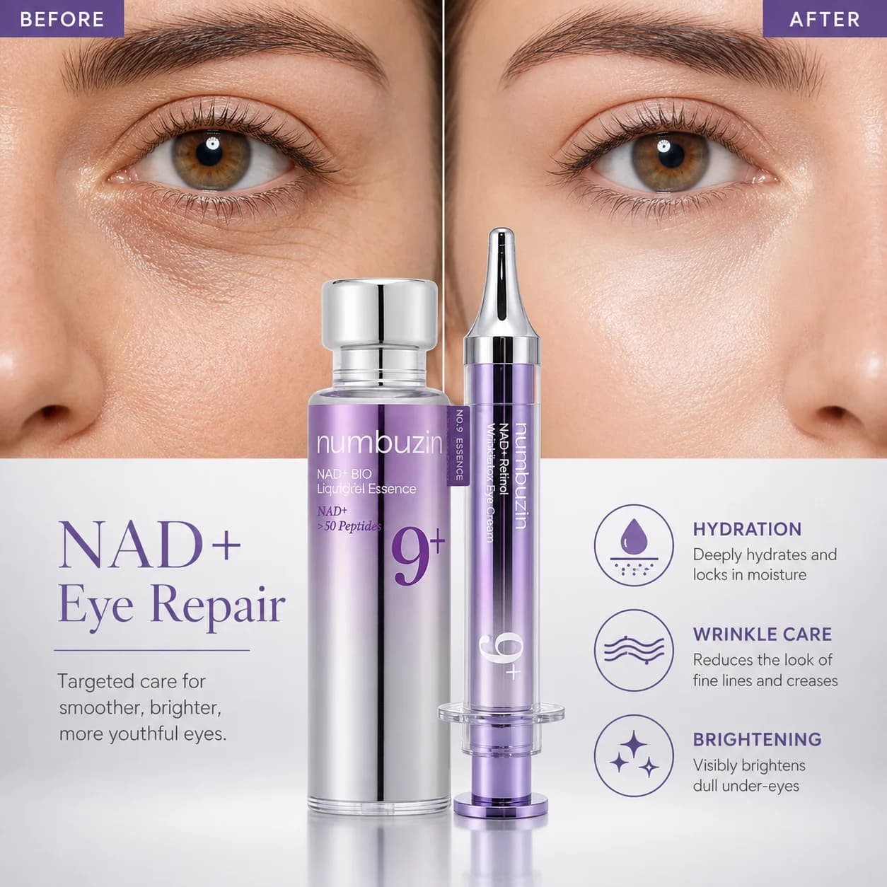 Collagen NAD+ Eye Essence No.9 Liquid Ultrasonic Cream Anti Aging Hydrating Firming Fine Line Dark Circle Daily Eye Skin Care