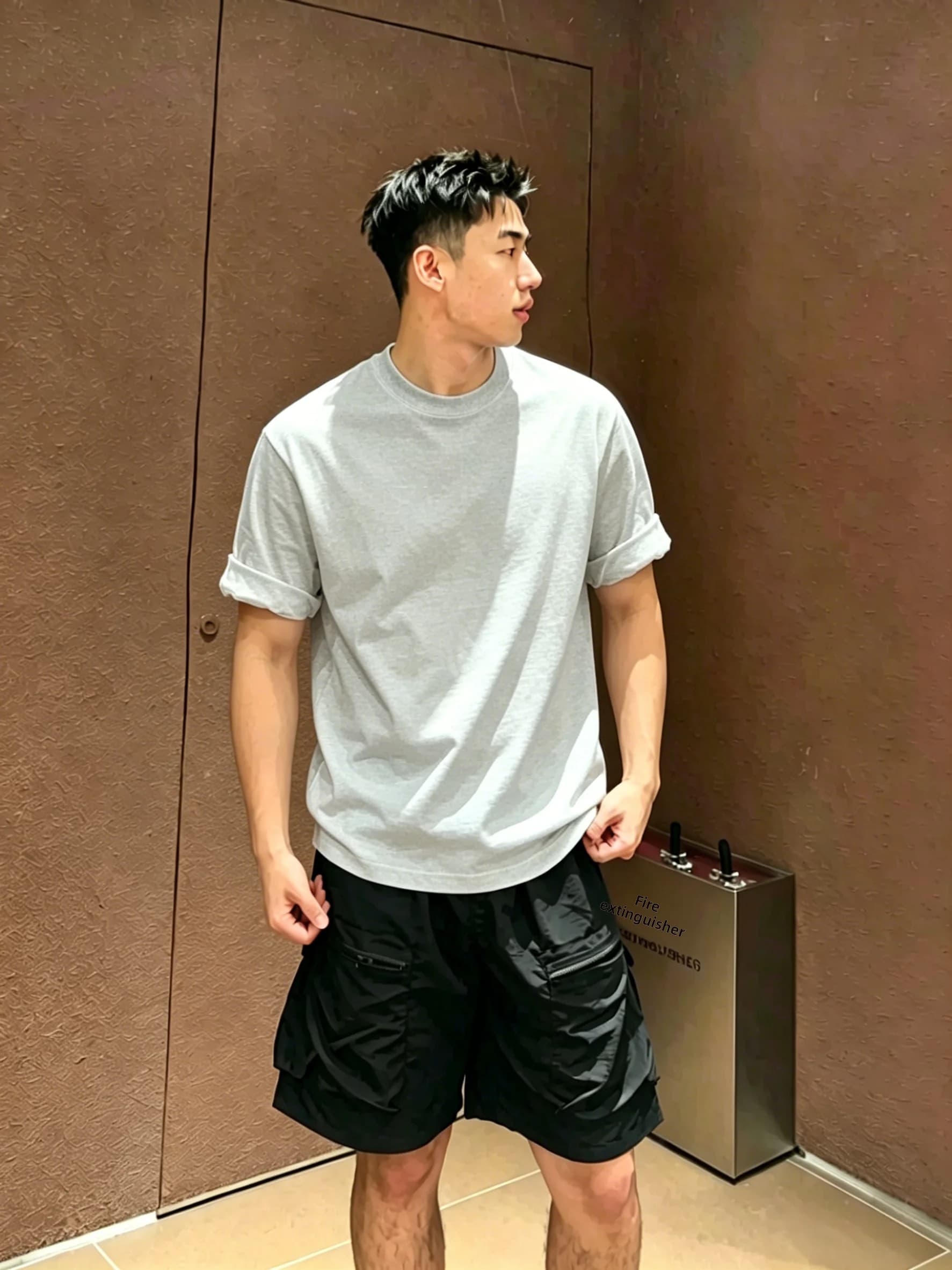 Cleanfit Grey Short Sleeve Men's T-Shirt American Style Shoulder Small Collar 300g Heavy Pure Cotton Half Sleeve Inner Wear