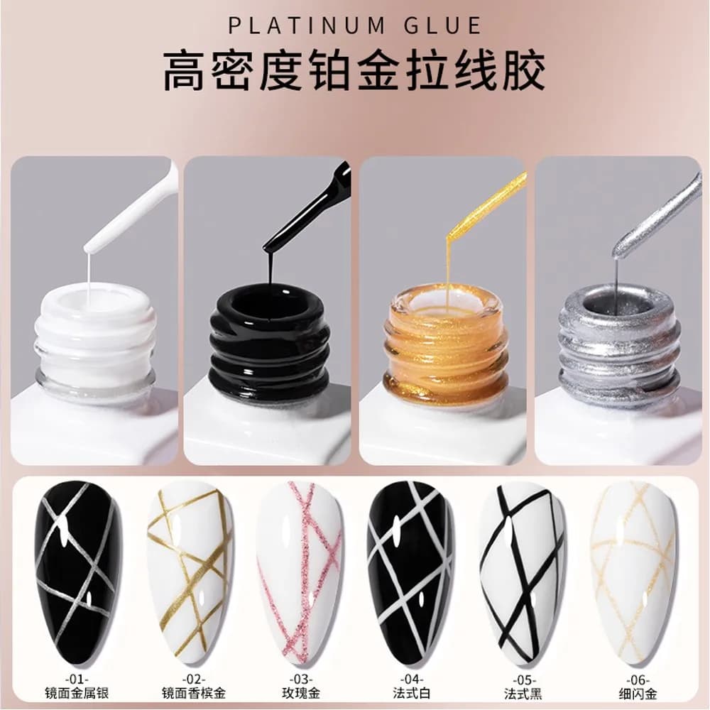 Vernice metallizzata Gel Smalto per unghie Nero Argento Oro Glitter Effetto platino Disegno Smalto gel Nail Art Punteggiatura Gel Liner 10/5ml