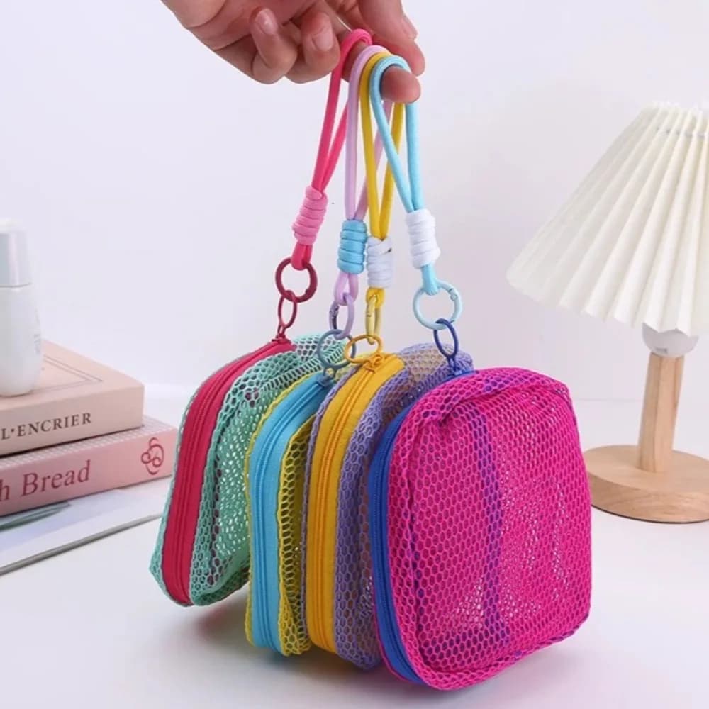 2026 Mini Portamonete Portatile in Rete, Borsa per Trucchi in Tessuto a Rete Dopamine, Borsa Porta Soldi, Rossetti e Ombretti per Viaggi e Shopping