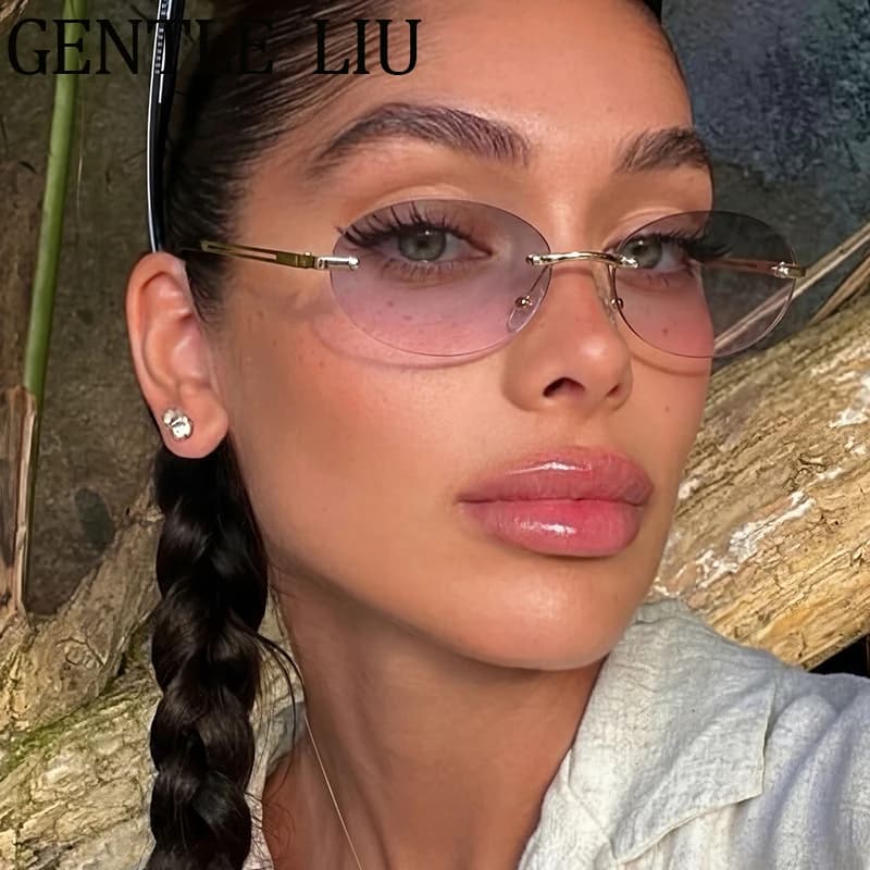 Sexy 90s Rimless Small Oval Sunglasses Women 2026 Luxury Vintage Y2K Punk Gradient Lens Metal Frame Sun Glasses Shades Eyewear