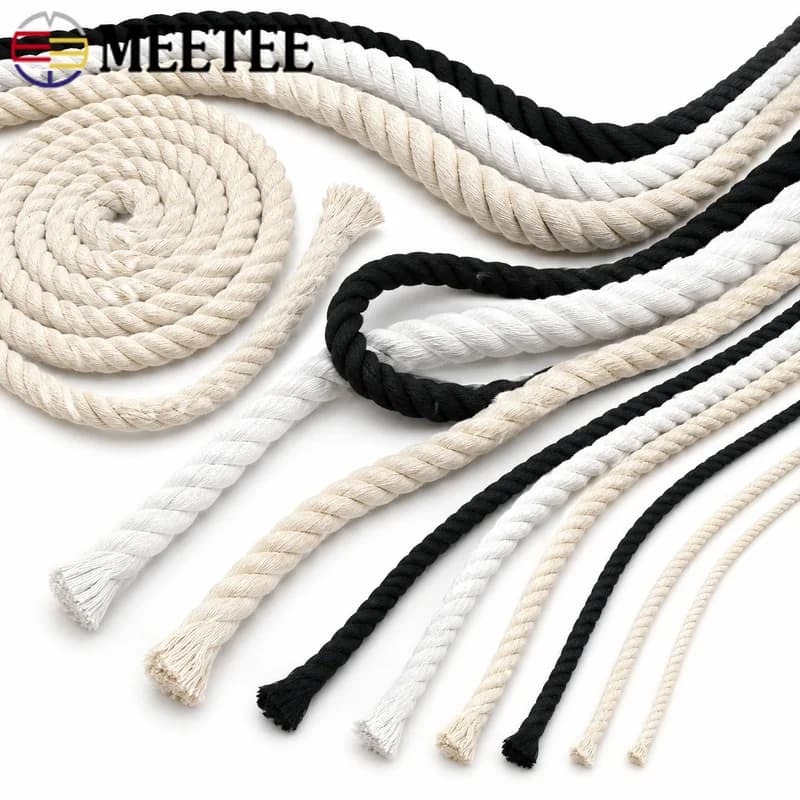 2-20Meters 5-20mm 3 Strand Twisted Cotton Macrame Cord Rope for Handmade Bags Plant Hangers Home Craft Sewing Decor Accessories