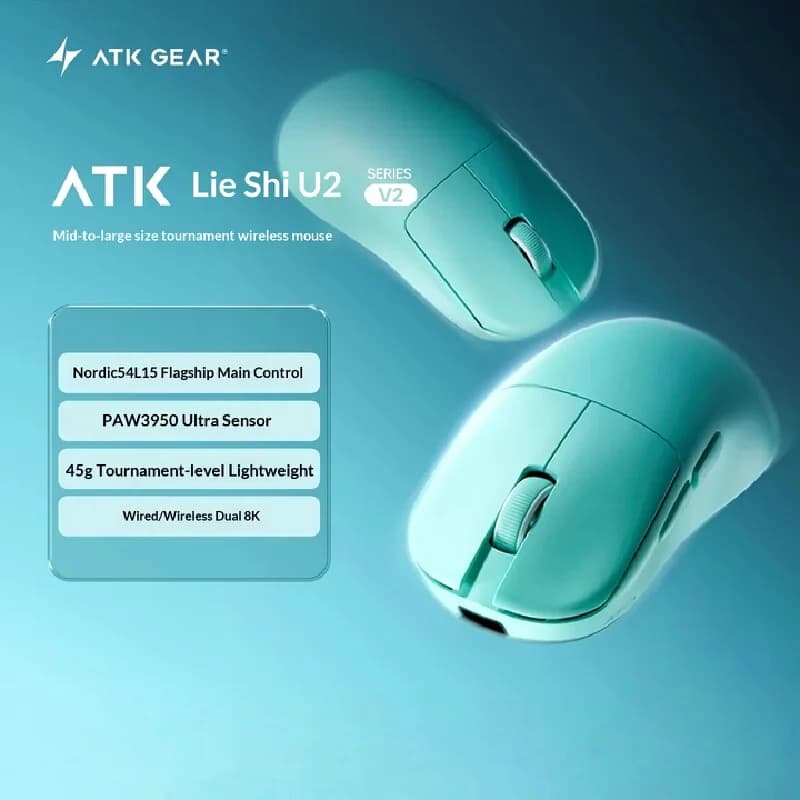 U2V2 Wireless Gaming Mouse for Tournaments, Lightweight 45g, Ergonomic, Sensor Ultra PAW3950 8K, Cablato/Wireless for Office and PC