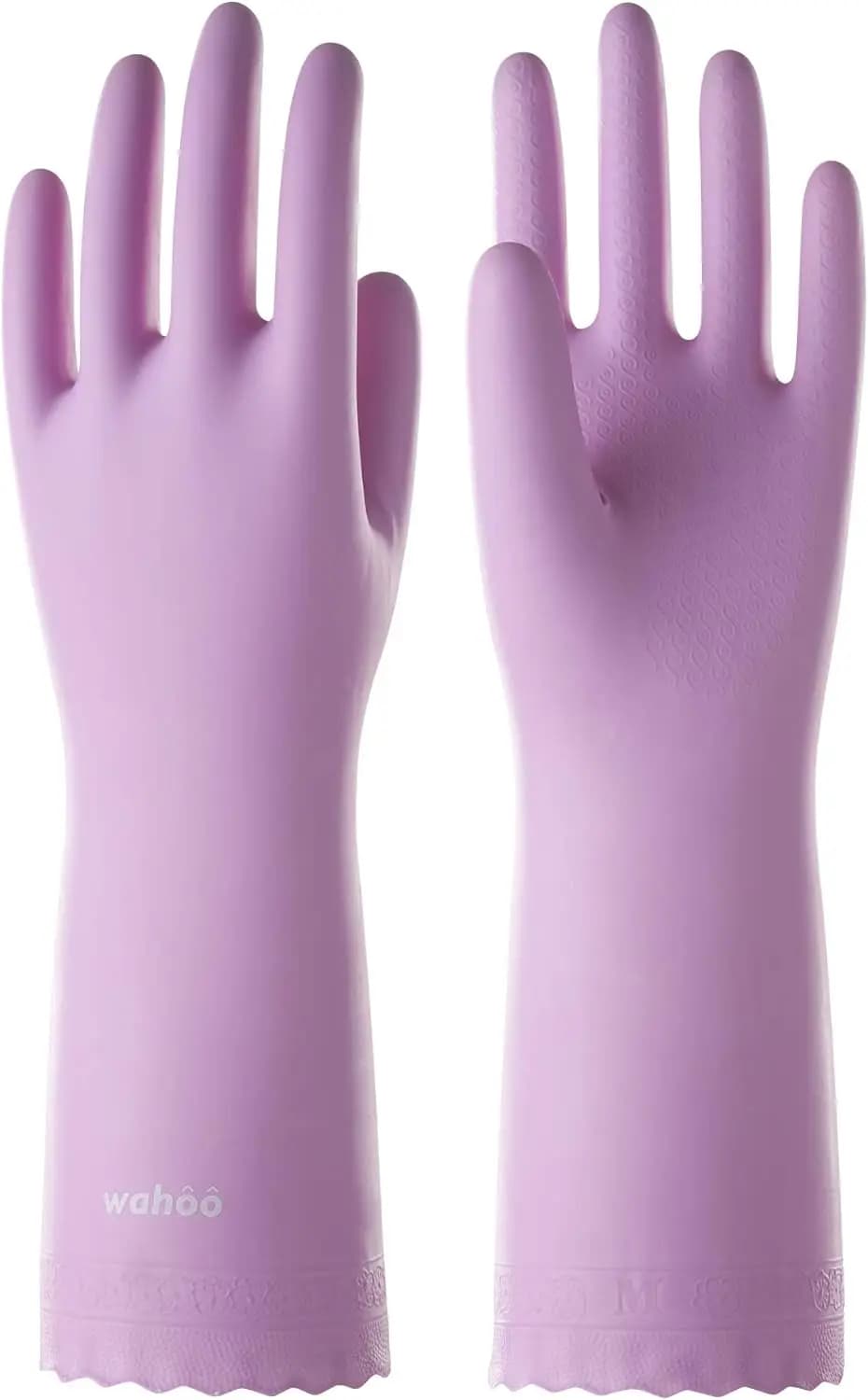 LANON wahoo Skin-Friendly Cleaning Gloves, Dishwashing Kitchen Gloves with Cotton Flocked Liner, Reusable, Non-Slip, Mauve Mist,