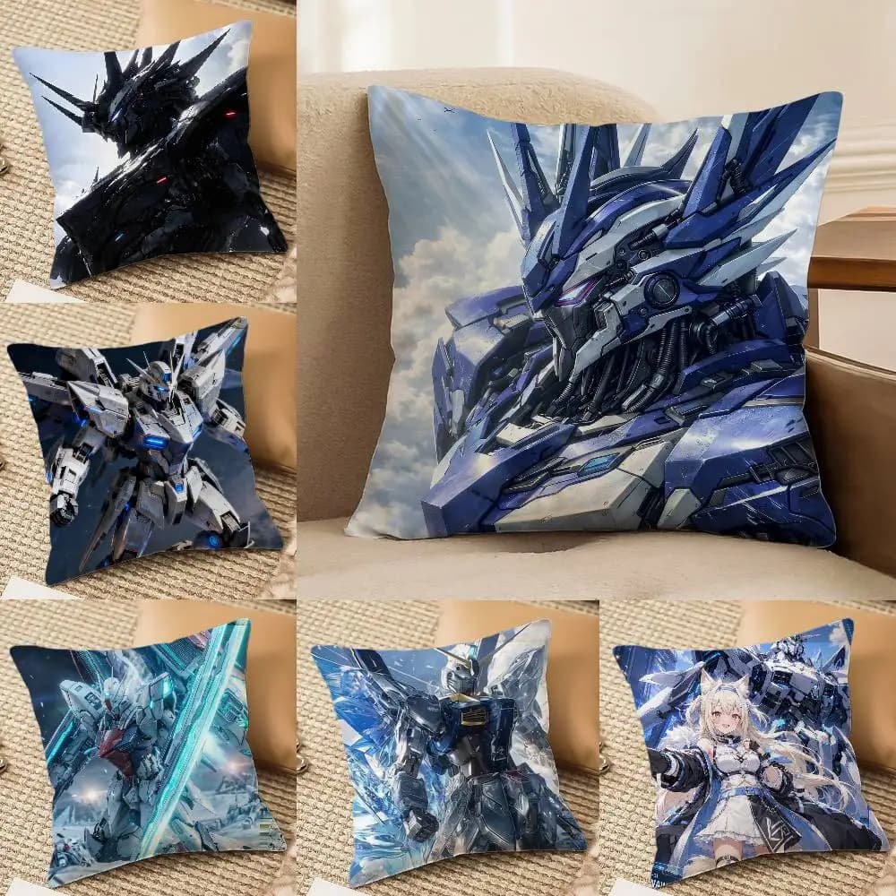 Mobile Suit Gundam Tallgeese Gundam Anime Plush Pillow Cover Soft Short Plush Cushion Cover For Sofa Bedroom Home Decor Gift