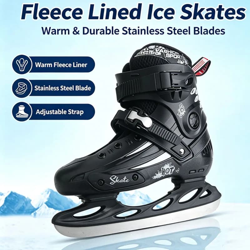 Fleece Lined Warm Ice Skating Shoes Kids Adjustable Ice Skates Stainless Steel Blade Beginner Ice Skates Winter Outdoor Sports