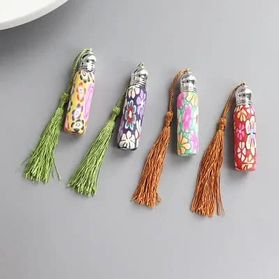 20 pezzi/lotto Flacone roll-on in vetro da 10 ml per profumo con sfera in vetro e metallo, flacone per oli essenziali con applicatore in argilla polimerica, vari modelli
