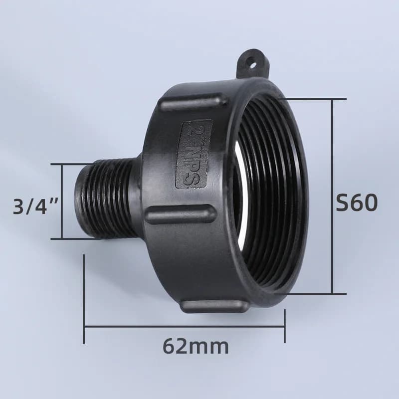 Adattatore Riduttore per Serbatoio IBC, Filettatura Fine S60 a Filettatura Fine 3/4'' per Connettore Tubo da Giardino