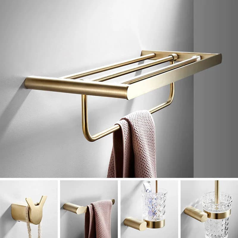 Bathroom Accessories Bath Shelf Brushed Gold SUS304 Paper Holder Towel Bar Soap Holder Towel Rack Towel Hook Bathroom Hardware