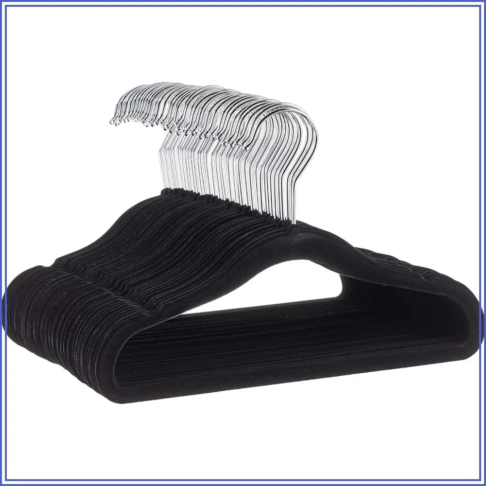Kids Velvet Clothes Hangers with Shoulder Notches for Infant and Toddler, 11.6", Black, 50-Pack
