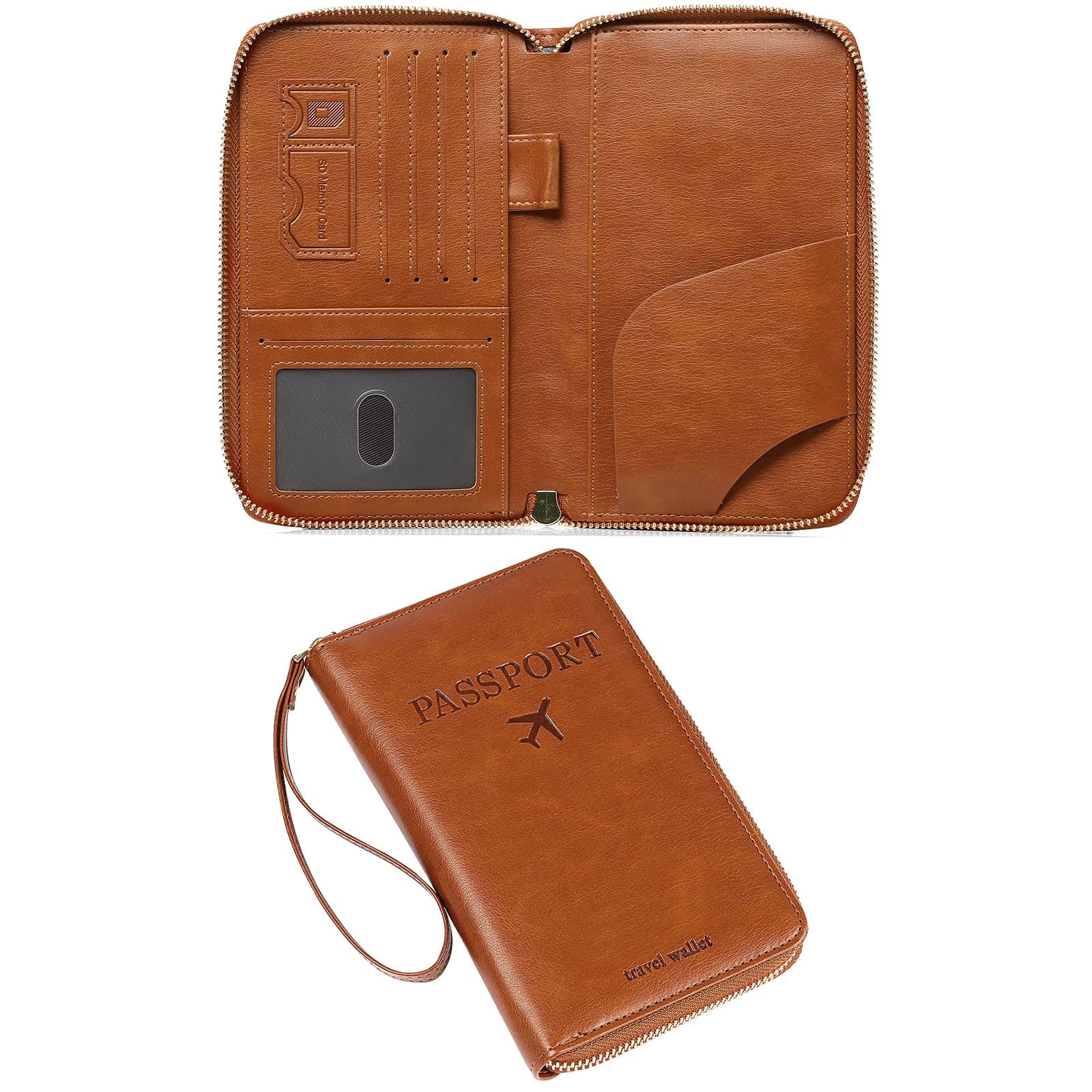 Portafoglio da Viaggio per Passaporto da Donna, Custodia Porta Passaporto in PU RFID da Uomo con Cinturino da Polso, Scomparti Multipli per Carte con Finestra ID