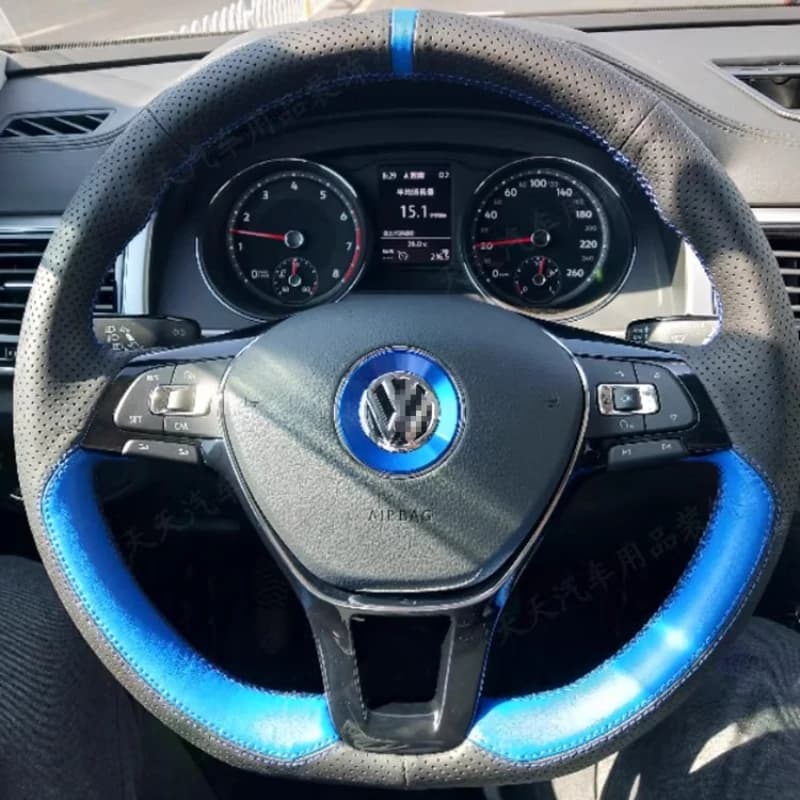 100% For Volkswagen VW Golf 7 Polo 5 Arteon Passat Tiguan 2013-2021 Hand-stitched Genuine Leather car steering wheel cover