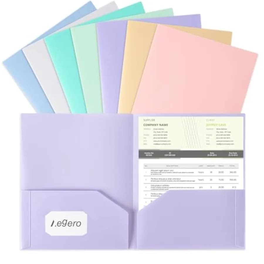 Plastic Folders with Pockets 7 Pack,,Durable Heavy Duty File Folders with Business Card Slot, 2-Pocket Folder for Schoolwork an