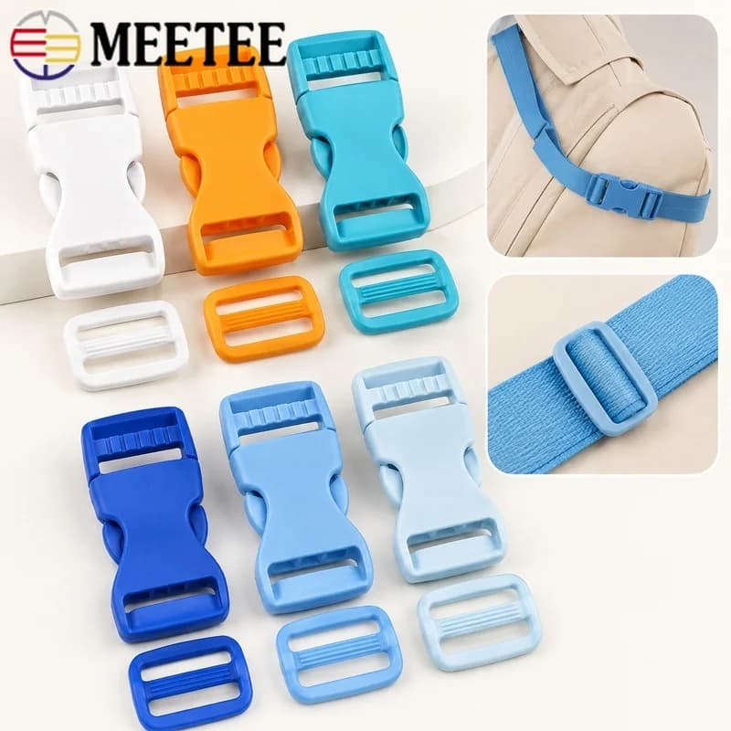 20Sets 20-25mm Plastic Side Release Buckles Tri-Glide Sliders for Backpack Waist Bags Pet Collar Webbing Strap Repair Hardware