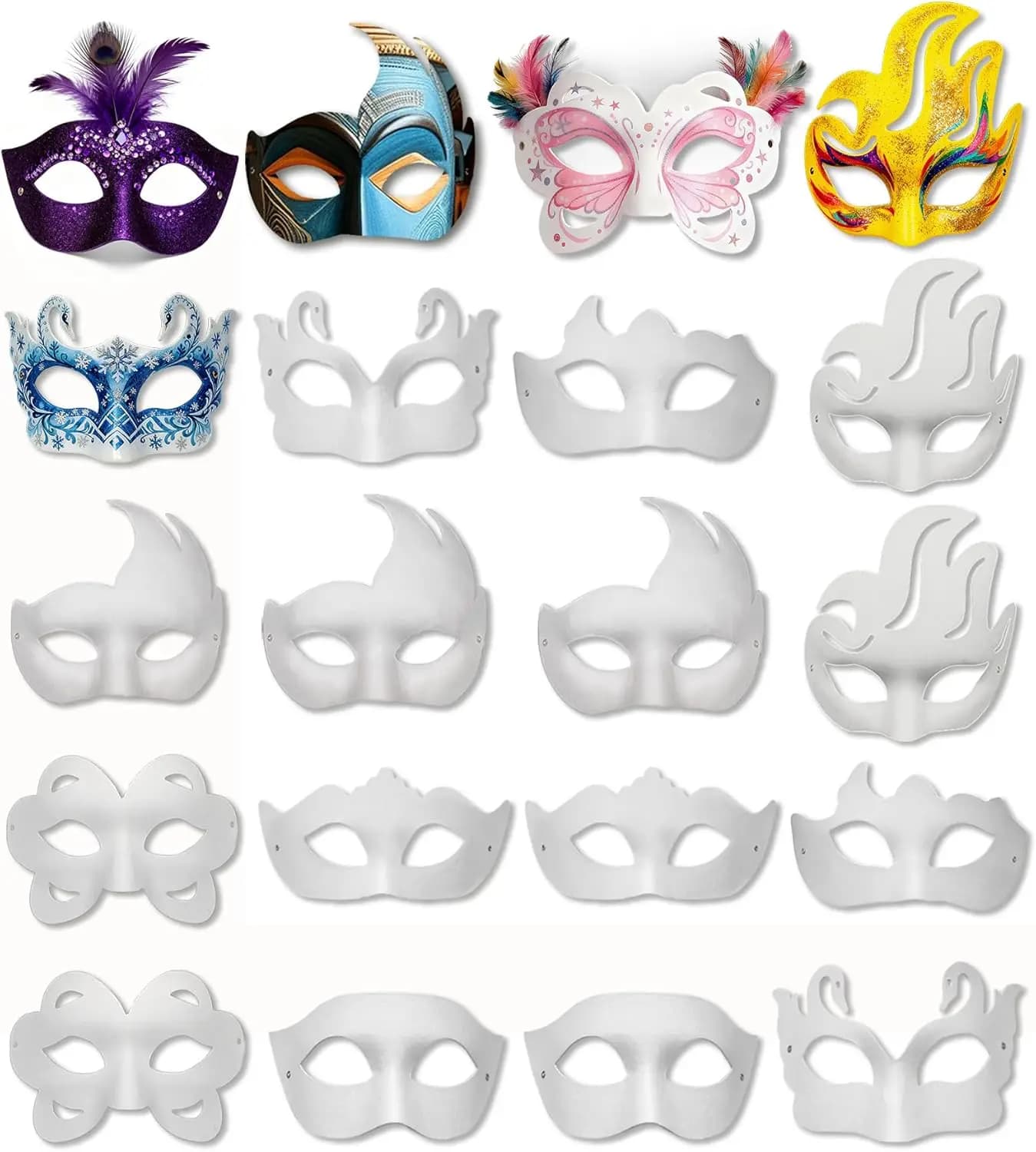 15 Maschere Bianche Fai-da-Te per Mascherata, Maschere di Carta a Mezzo Volto per Decorazione Artistica, per Feste di Carnevale e Halloween
