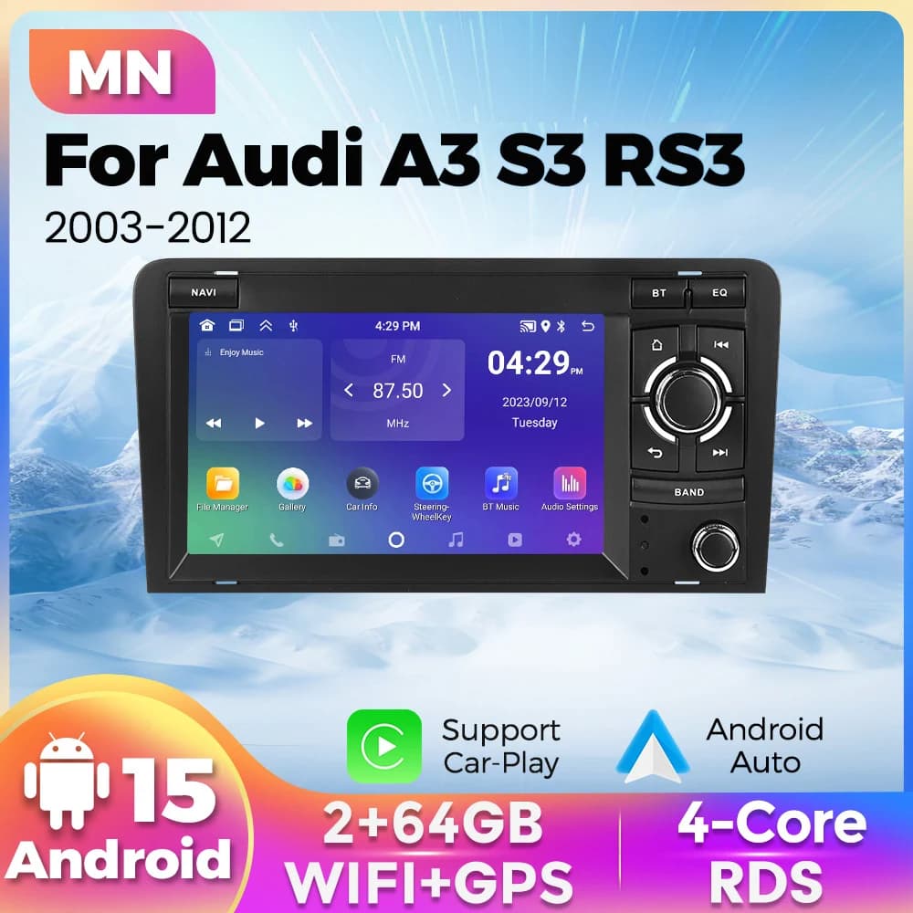 Autoradio Android 15 with Carplay Wireless 64G for Audi A3 8P 2003-2012 S3 RS3 Sportback, Central Multimedia Readers, Intelligent Auto Systems