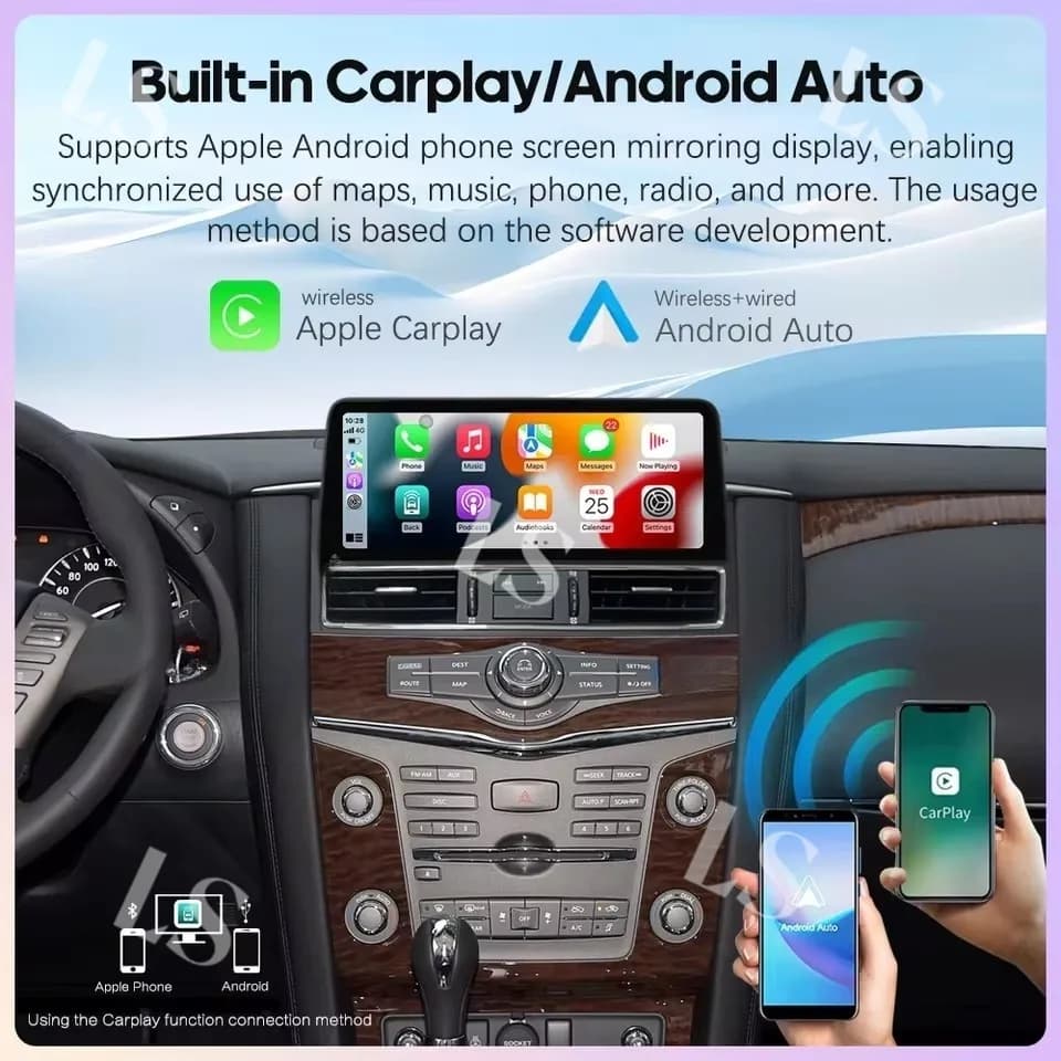 Autoradio per Nissan Patrol Y62 QX56 QX80, Lettore Multimediale con Carplay, Android 14, Navigazione GPS, WiFi 4G, Stereo con Schermo QLED